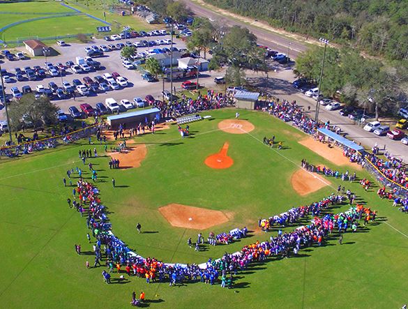Aeriel view of baseball diamond during a game