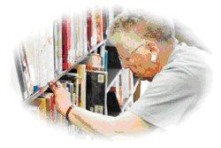 Person looking into bookshelf
