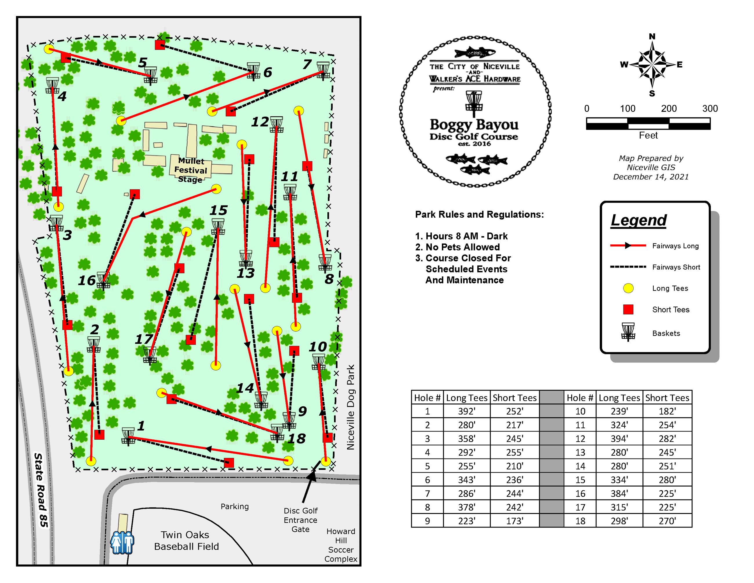 Boggy Bayou Disc Golf Course Map and Legend